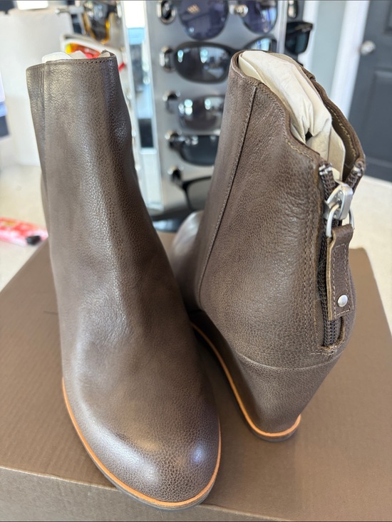Paolo Shoes - Paolo Dark Olive Leather Wedge Ankle Booties